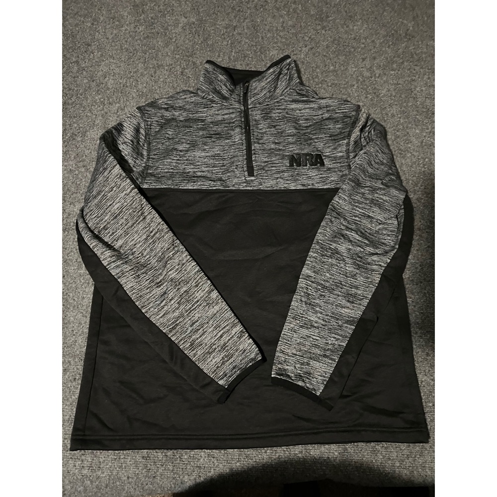 NRA Mens 1/4 Zip Pullover Jacket Size Large Black Gray Polyester